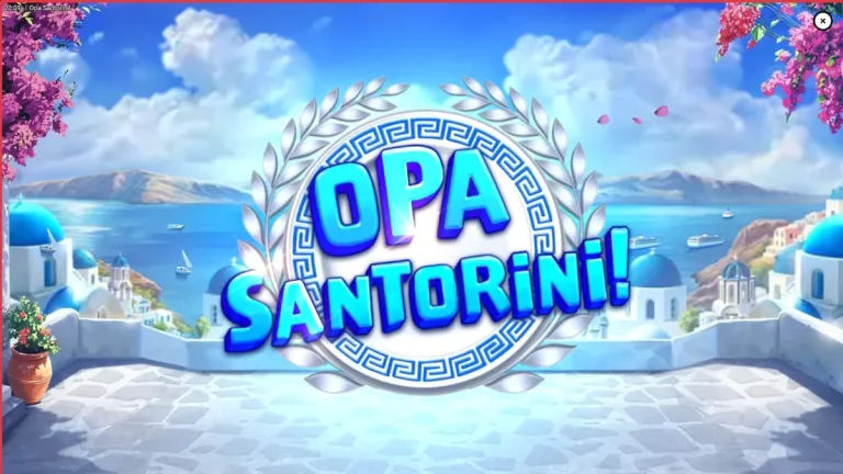 Pemandangan indah Santorini dengan elemen slot Opa Santorini! yang ikonik