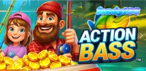 Tampilan visual slot Action Bass dengan latar belakang danau yang tenang